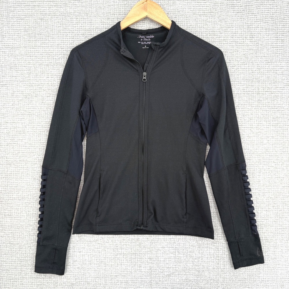 Abercrombie & Fitch Full Zip Jacket Sz S Athletic Workout Layering Black Cut Out